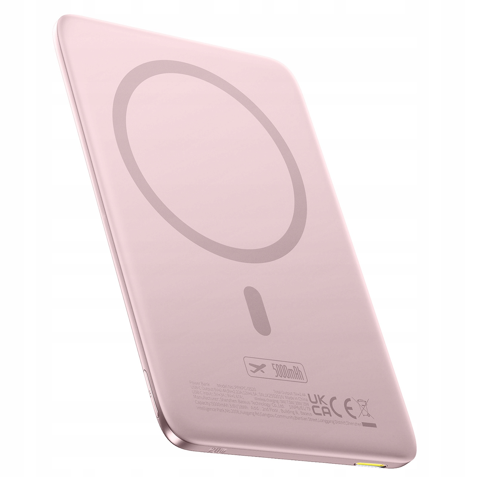 Powerbanka 5000 mAh 20W Ultra-Slim s kabelem Usb-c MagSafe 60W 30 cm růžová
