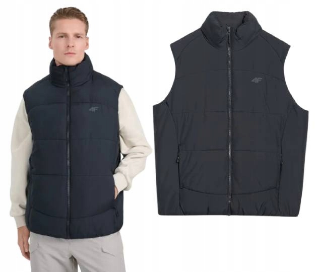 Pánská péřová vesta 4F M295 prošívaná bunda bez rukávů teplá černá M