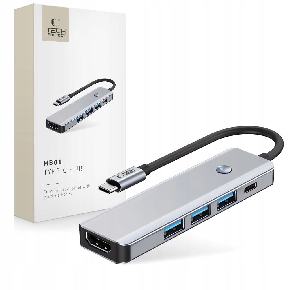 5v1 Hub adaptér Usb-c Pd Usb-a Hdmi 4K 60 Hz 100 W šedý