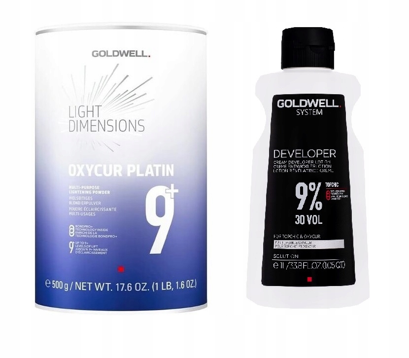 Zestaw Kolorysty Goldwell Oxycur Platin 9+ Rozjaśniacz 500G, Developer 9%