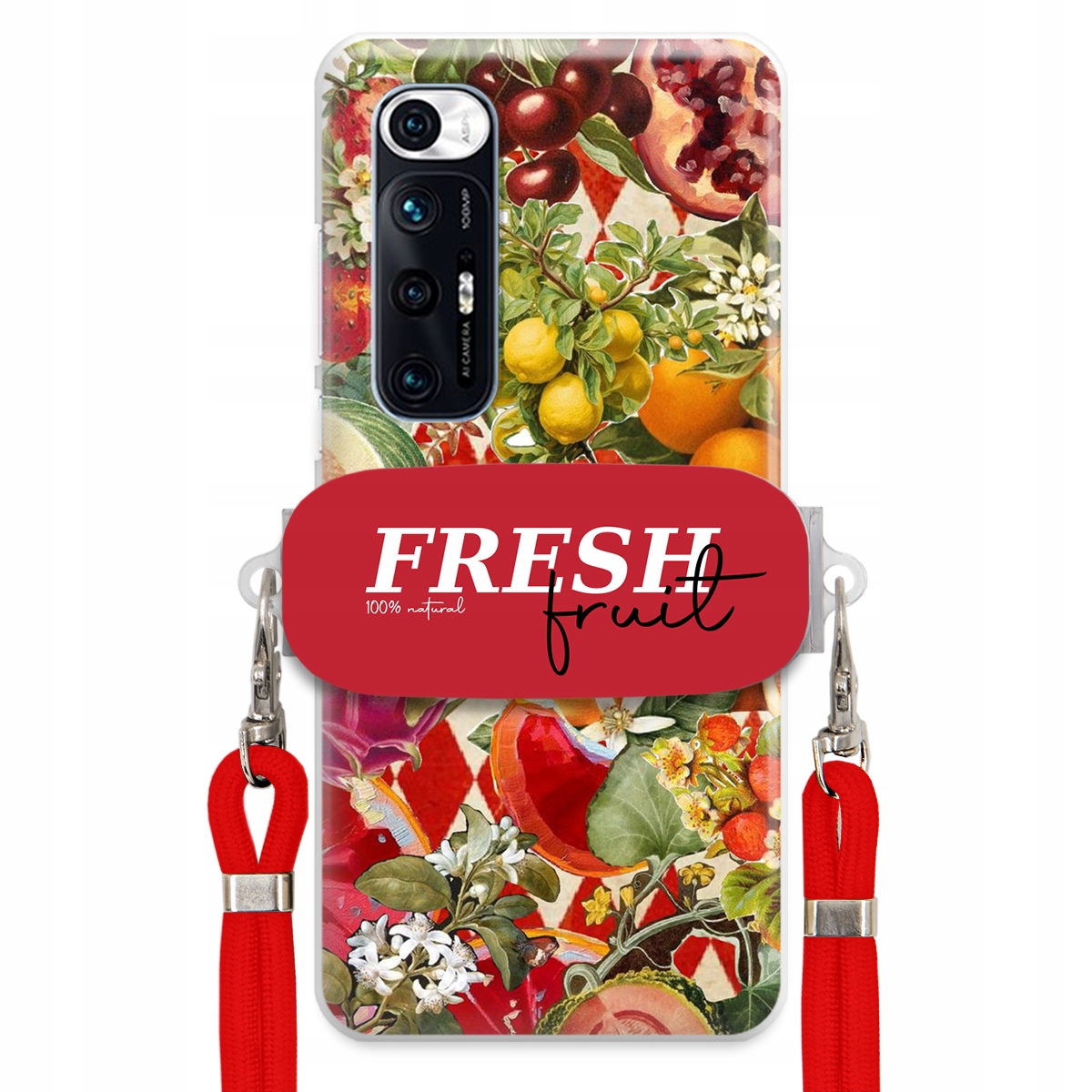 Puzdro pre Xiaomi Mi 10s Červené Crossbody vodítko držiak Fresh Fruit Ovocie