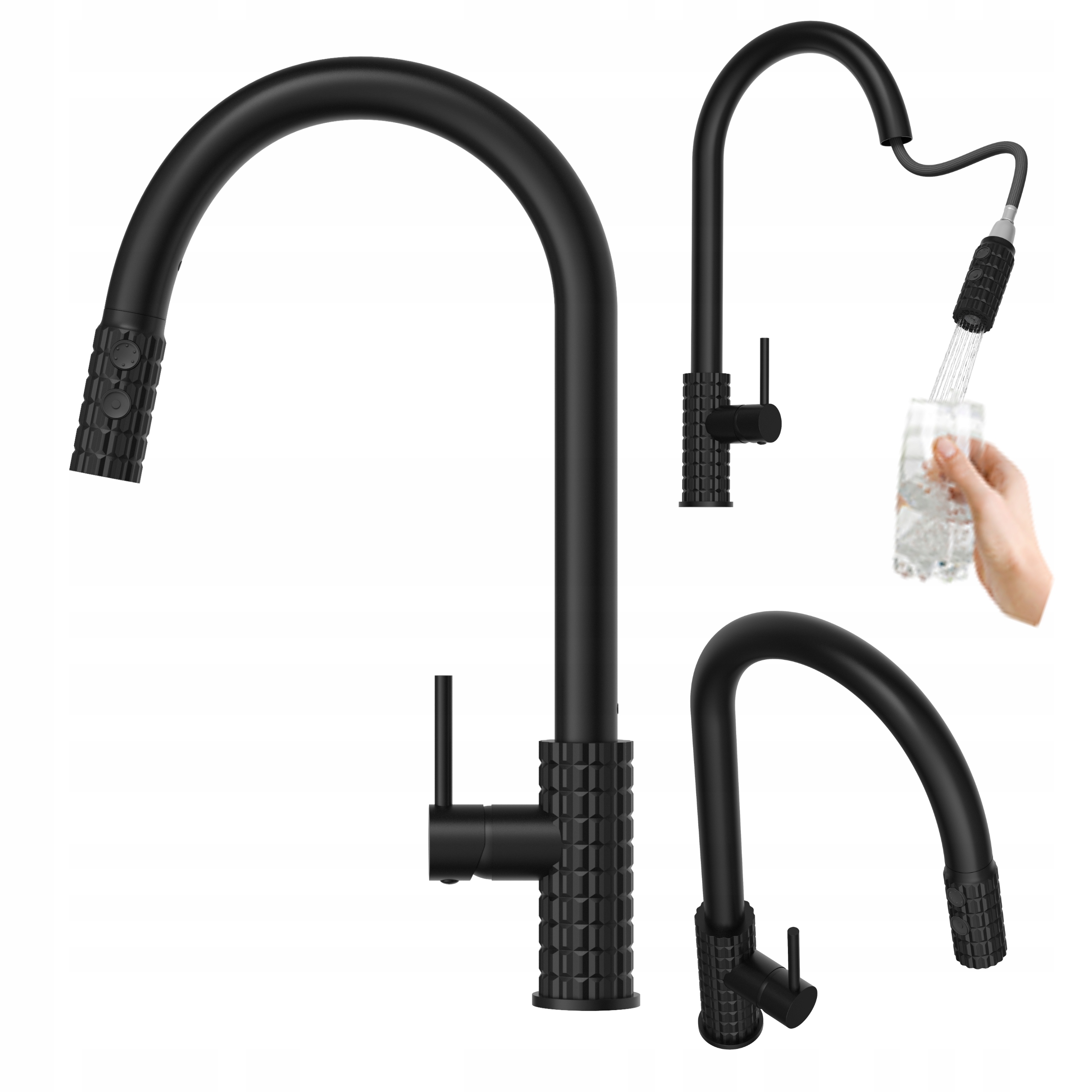 Kuchyňská baterie Snake Pro s výsuvným výtokem, černá baterie do kuchyně