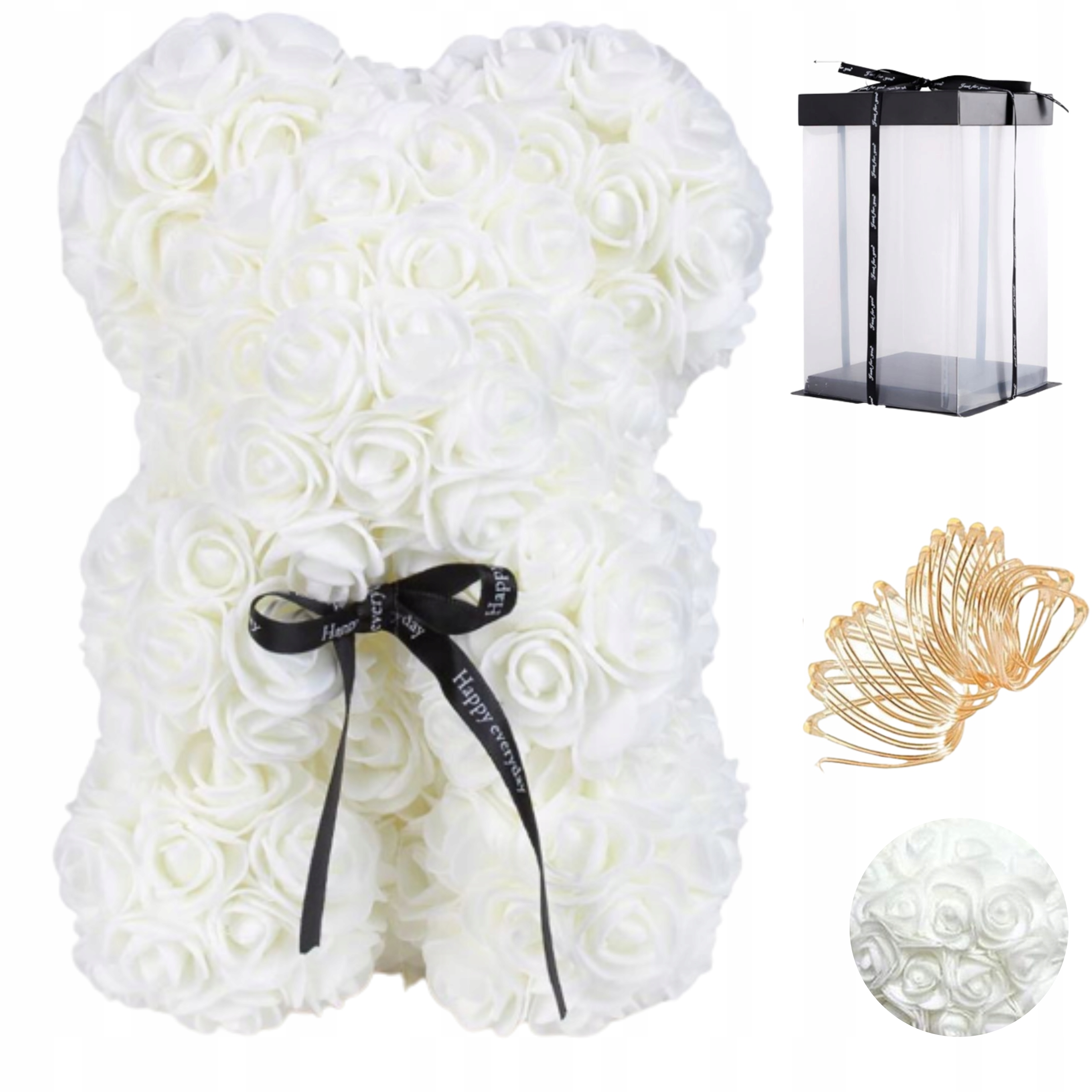 

Miś Z Róż XL 25CM Komunia Ślub Box Led