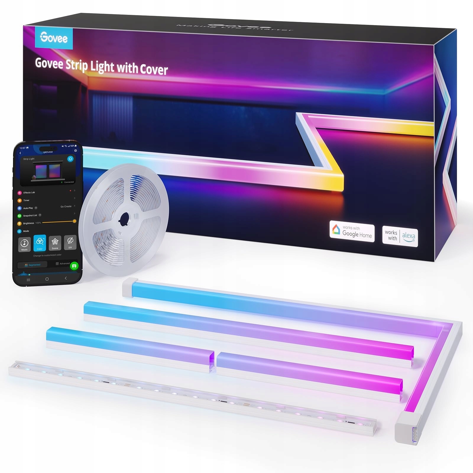 Led Páska Stropné Nástenné Osvetlenie 5 M Rgb Led Govee H61B5 Profil App