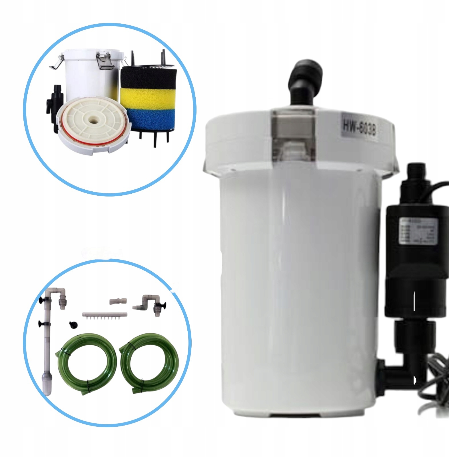 Wszechstronny wydajny filtr zewnętrzny Kubełkowy z Pompą 400l/h Pojemność