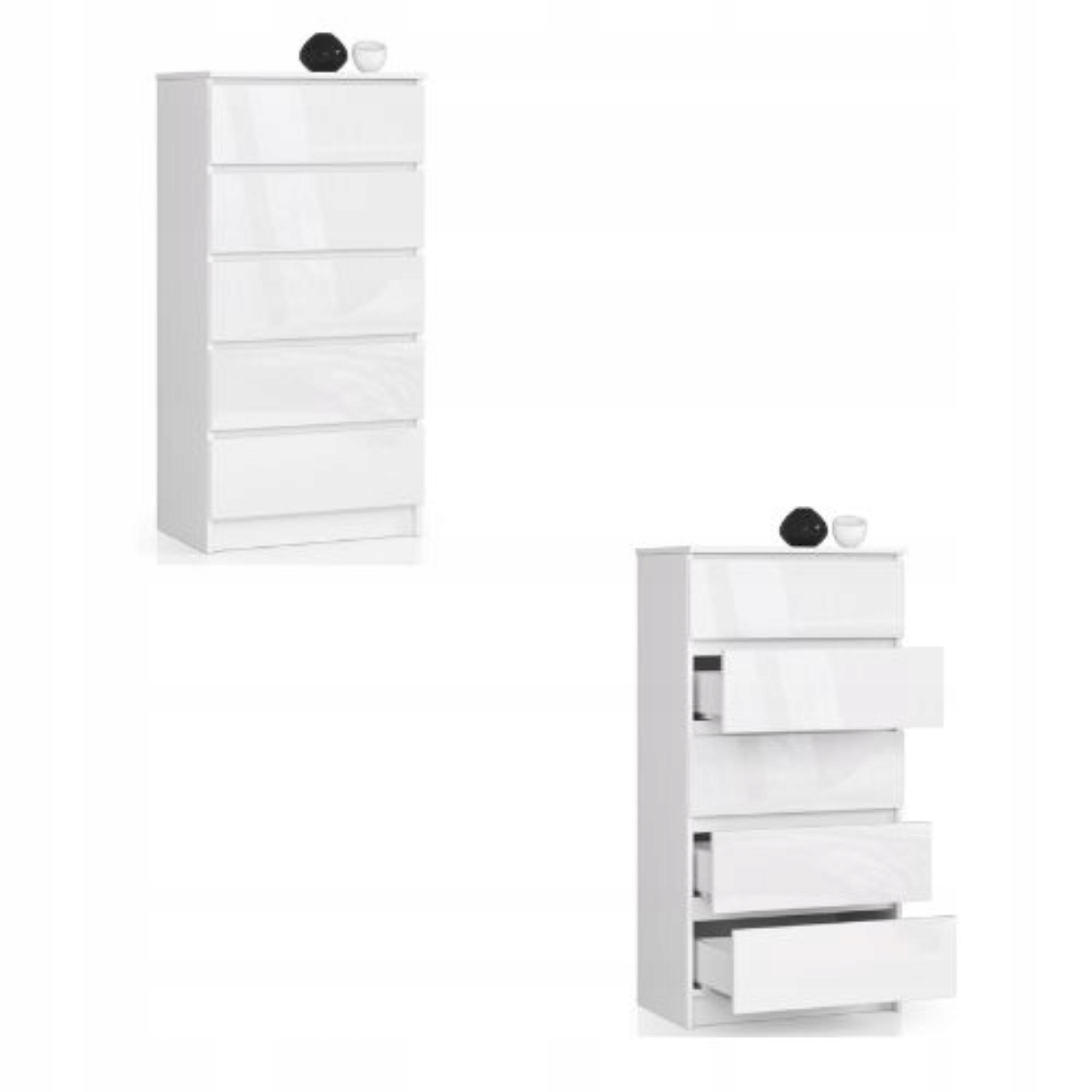 Komoda, skrinka K60 5 zásuviek, biela biely lesk Akd