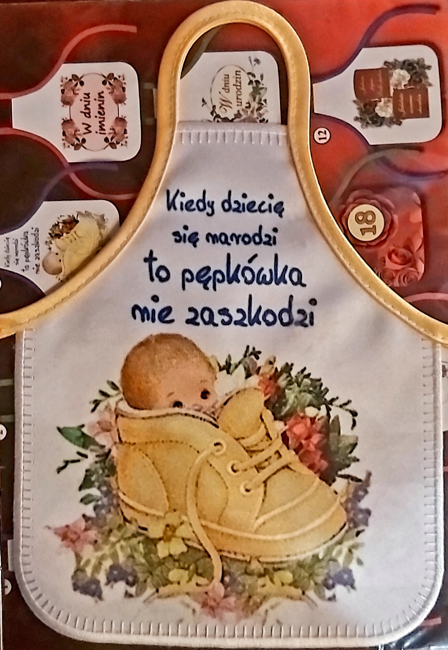 narodziny pępkówka fartuszek ozdoba na butelkę