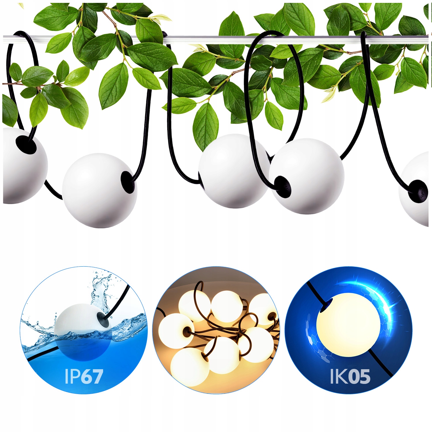 Světelná šňůra Venezia teplá barva 10 koulí na terasu 7,74 m girlanda