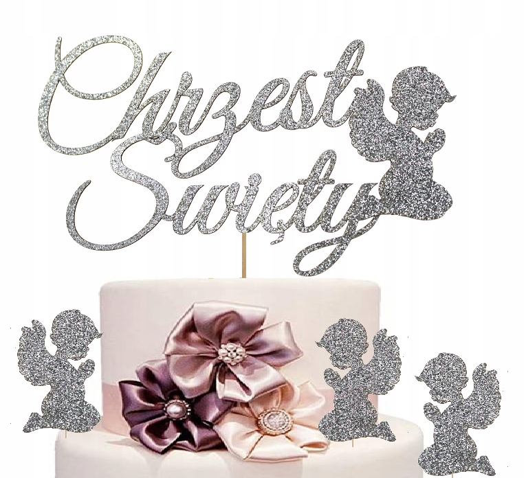 TOPPER SREBRNY dekoracja na tort CHRZEST Typ toppery