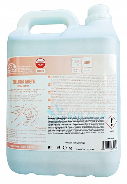 

Wydajny Płyn Do Mycia Naczyń Miętowy Dolphin 5 L