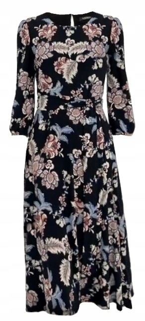 Šaty Lauren Ralph Lauren Černá S Květinami MIDI Rozevřená vel. 36