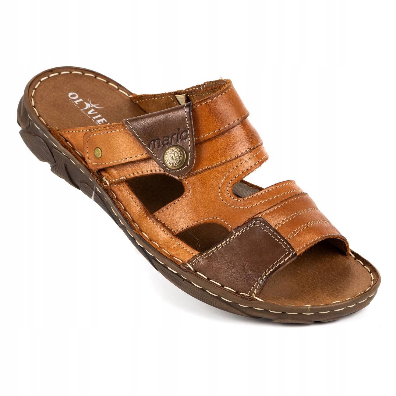 Klapki męskie skórzane na lato polskie 460MP camel brąz 48