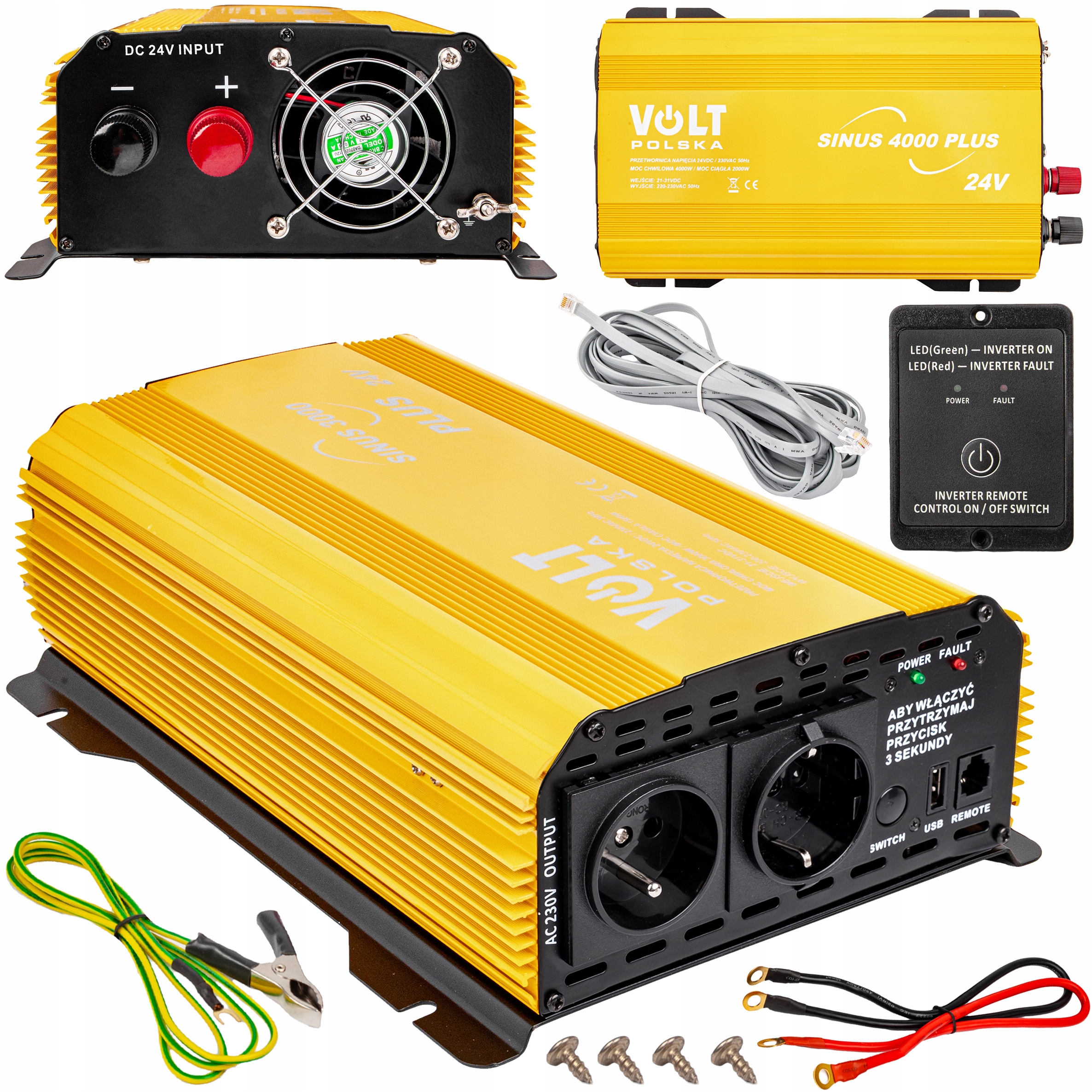 PRZETWORNICA PRĄDU NAPIĘCIA 24V 230V 4000 SINUS PL