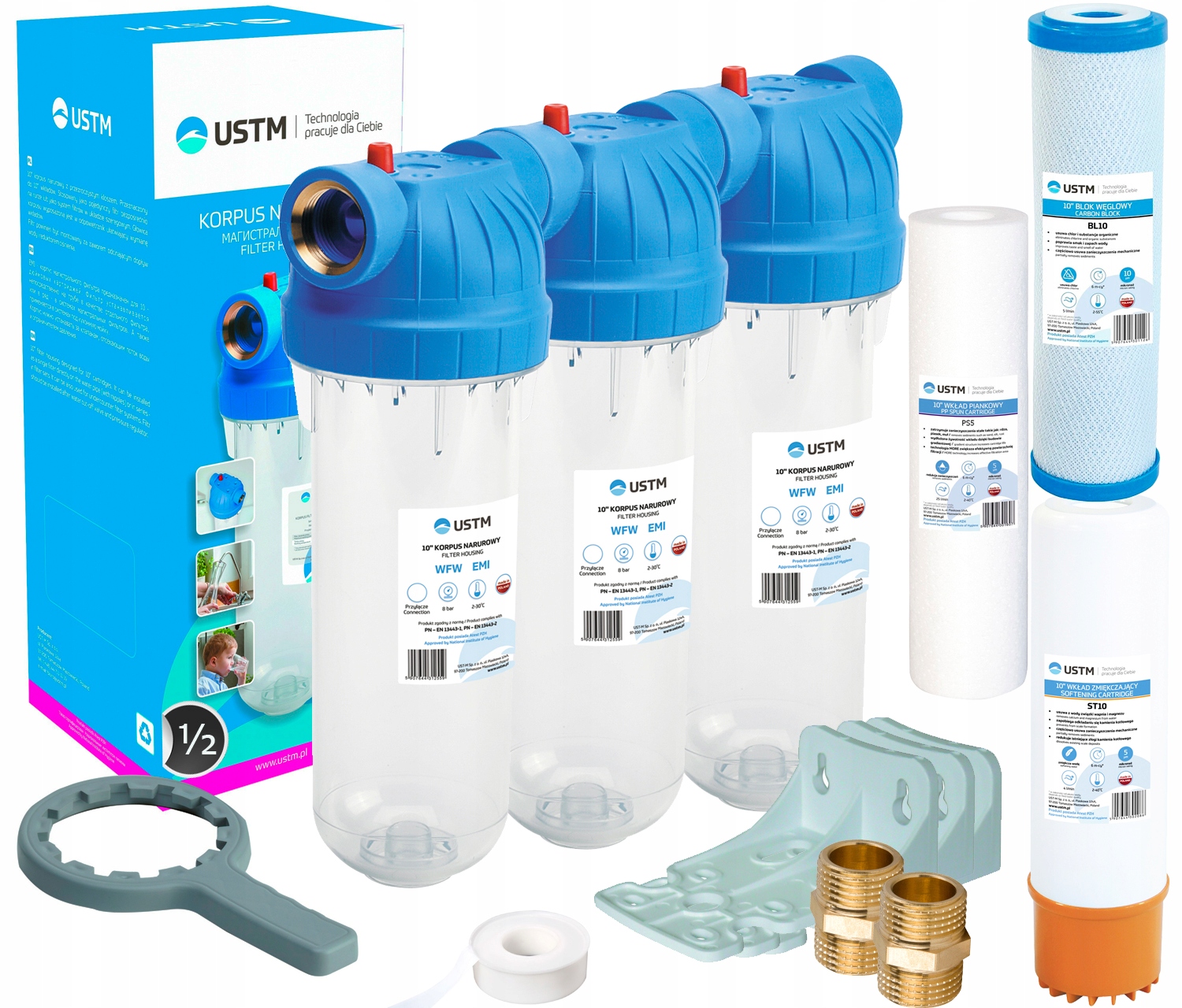FILTR DO WODY WSTĘPNY 3 STOPNIOWY NA CAŁY DOM KORPUS 1/2 USTM + WKŁADY