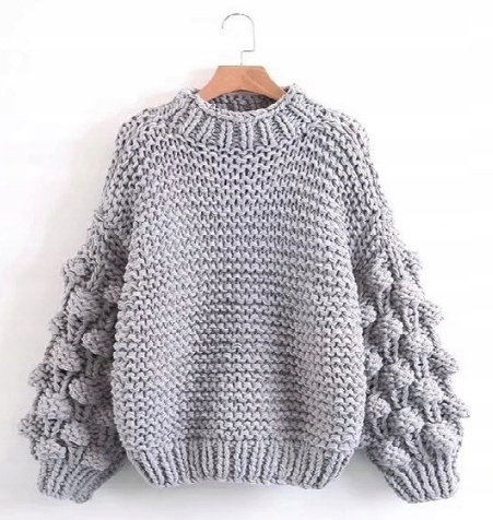 Velký, Tlustý Svetr Over Size S Bambulkami, Teplý, Měkký, Zimní, Šedý, Šedý