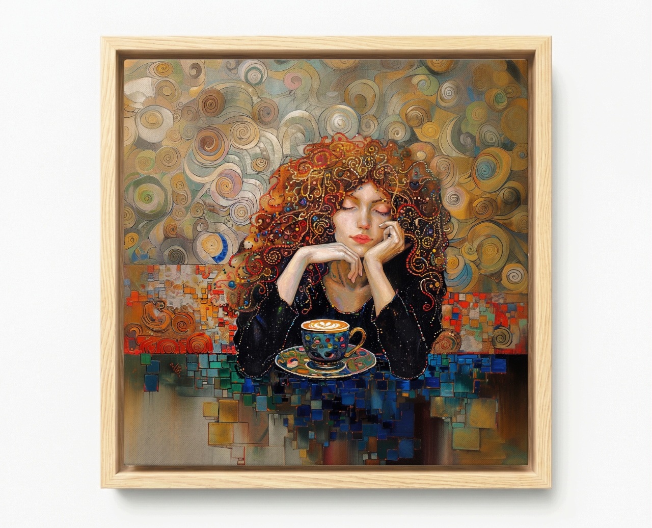 Rám Na Obraz Americká Krabička Portrét Žena S Ružovlaskou Dívkou Káva Klimt 80x80