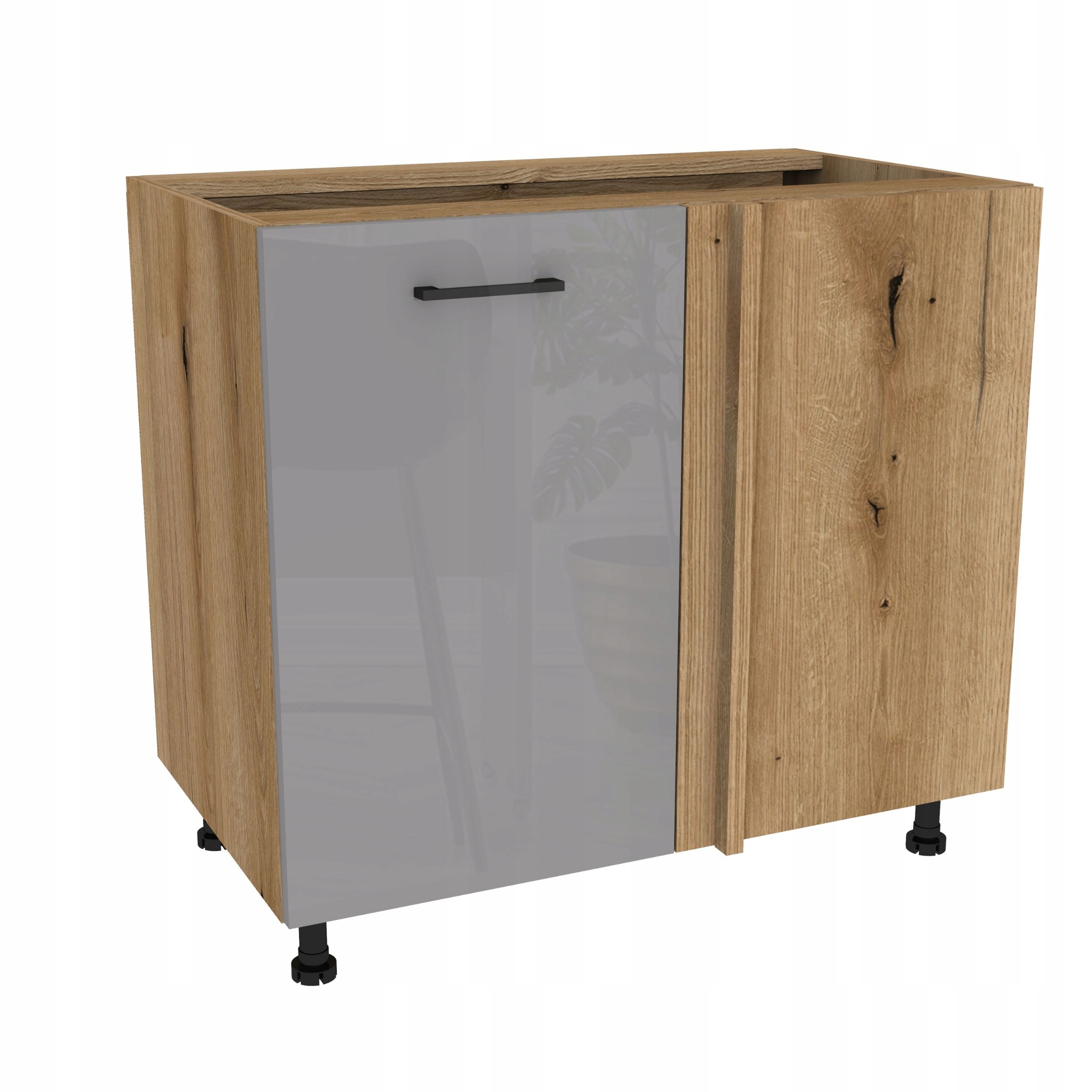 Dolní rohová kuchyňská skříňka 105 Capri Dub Evoke přední Šedá Akryl Lesk