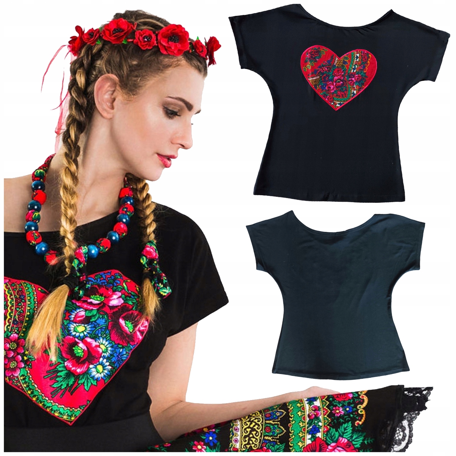 Regionální dámská horalská halenka Cleo se srdcem Folk k outfitu černá Xs