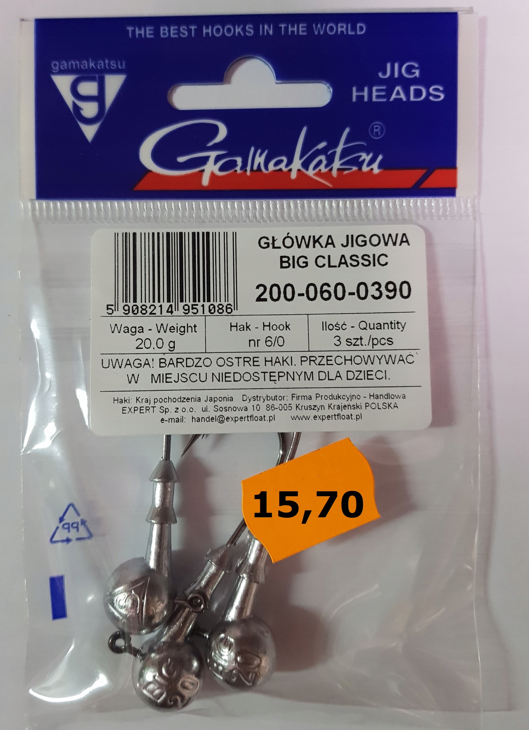 Główka jigowa Gamakatsu Big Classic 20g hak 6/0