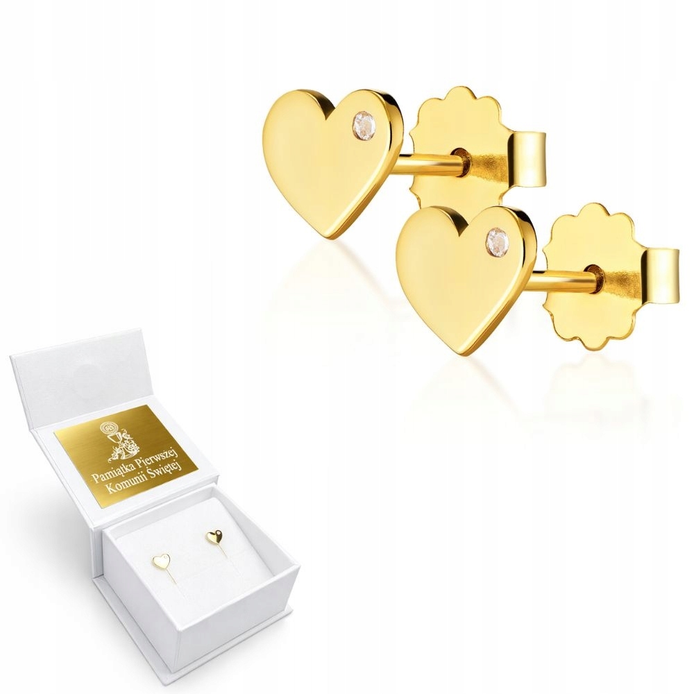 Dárek K Přijímání Pro Dívku Zlaté Náušnice 585 Srdce Se Zirkonem