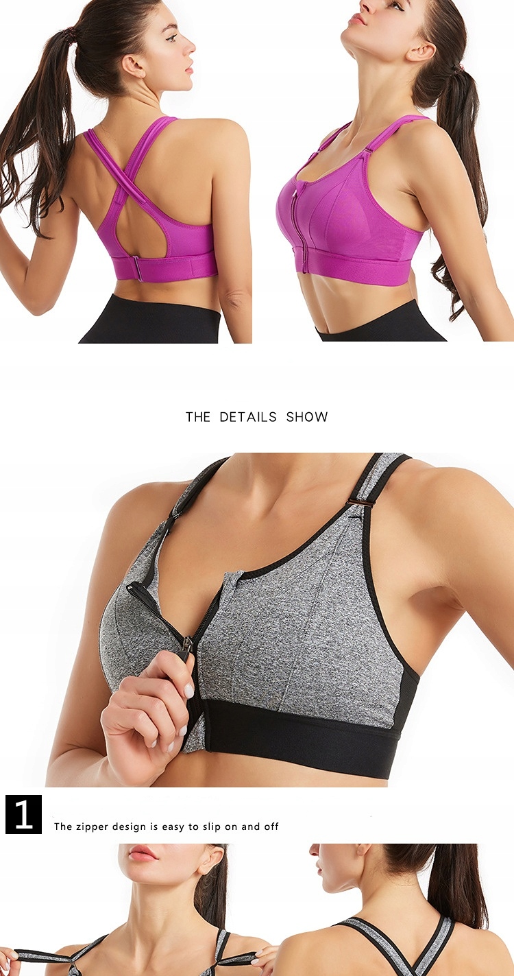 Women Sports Bras Tights Crop Top Yoga Vest Front Zipper Plus Size