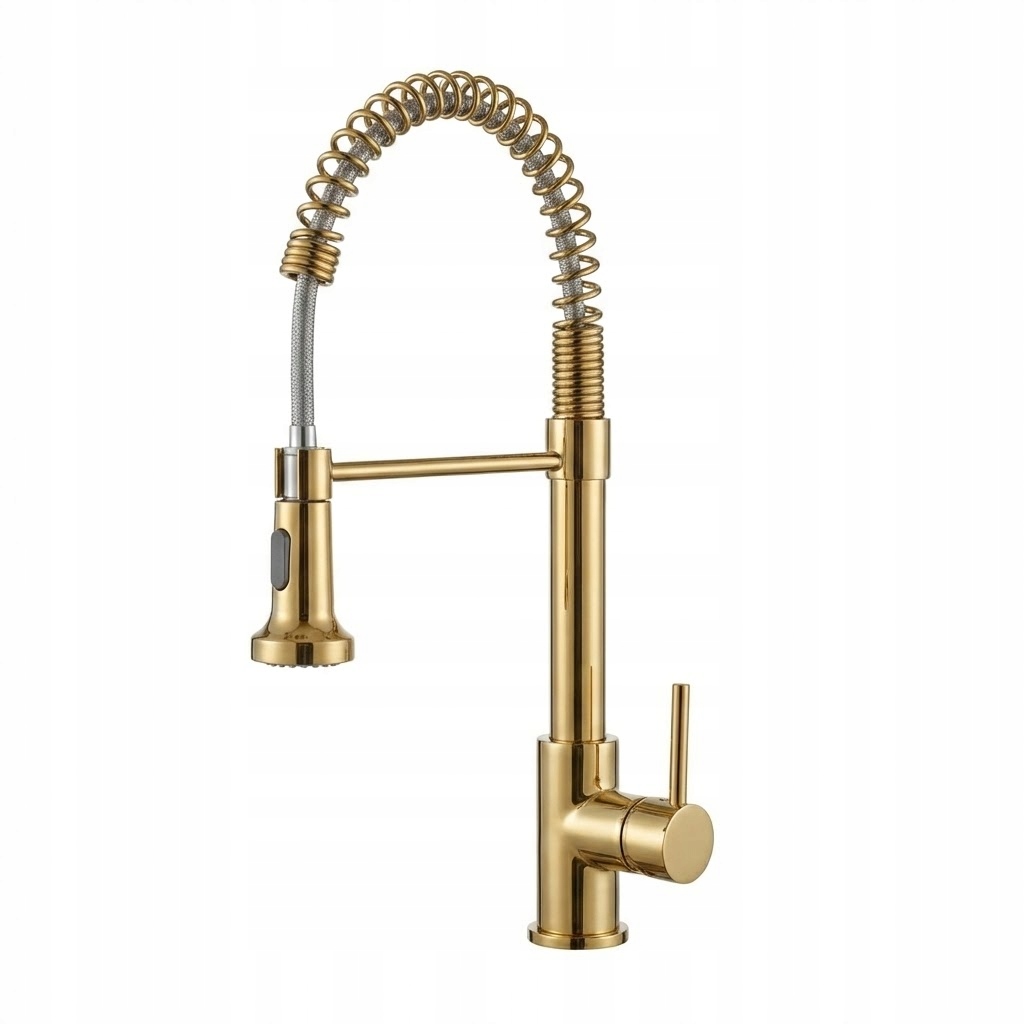 Zlatá kuchynská drezová batéria otočná 2 režimy vody Moderná