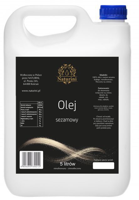 Olej Sezamowy do masażu Nierafinowany, tłoczony na zimno kanister 5l