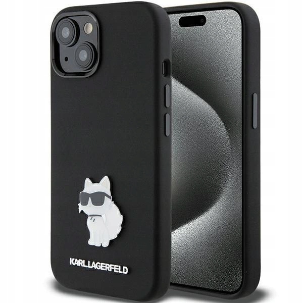 Pouzdro Karl Lagerfeld Silicone Choupette Metal Pin pro iPhone 15 Plus 14 Plus