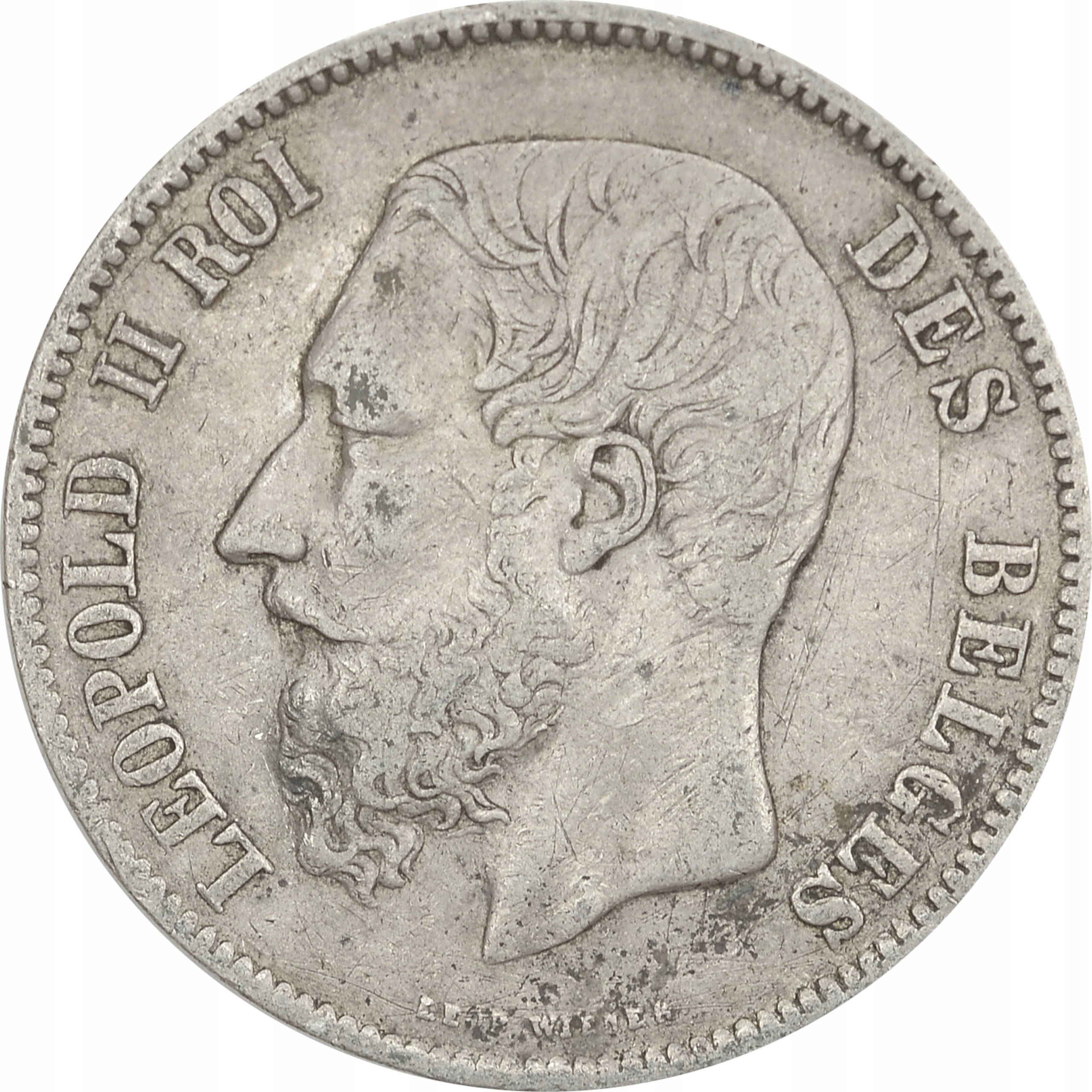 17.BELGIA, LEOPOLD II, 5 FRANKÓW 1868
