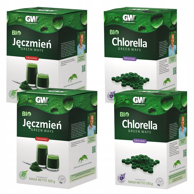 2x Chlorella 330 g (1320 tab.) 2x Jęczmień 300 g proszek Bio Green Ways