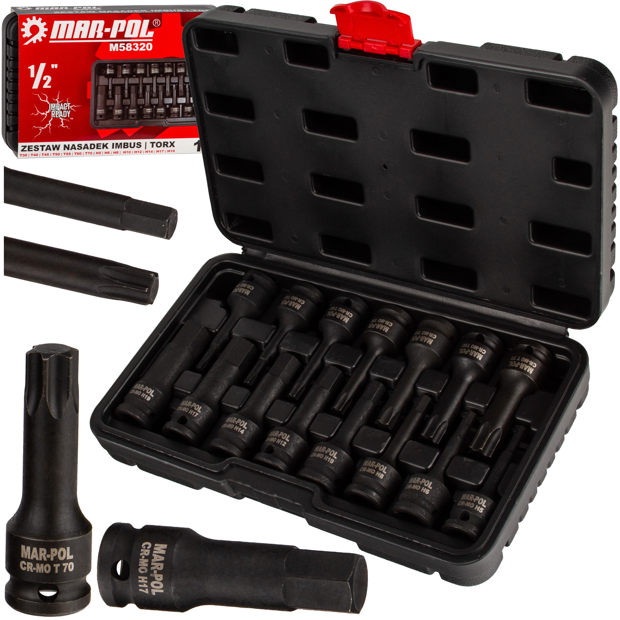 Udarowe Klucze Imbusowe H5-H19 Torx T30-T70 Trzpieniowe 1/2" 16EL Hex