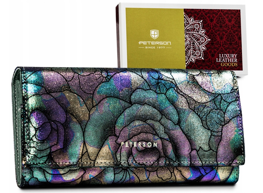 Dámská kožená peněženka s holografickými květinami