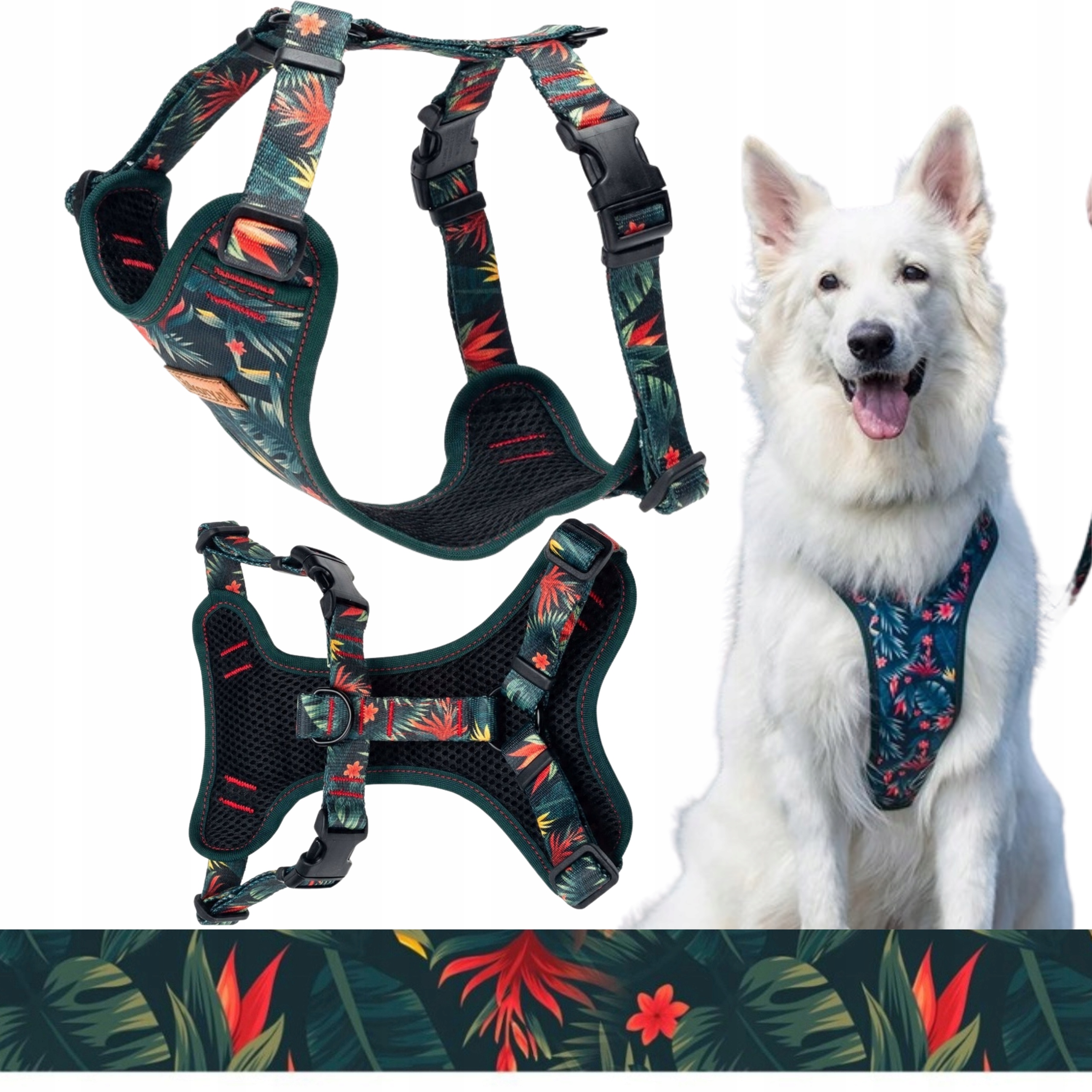 Levně Beztlakové vycházkové obojky pro velkého psa L 30 mm Ukory Listy monstera