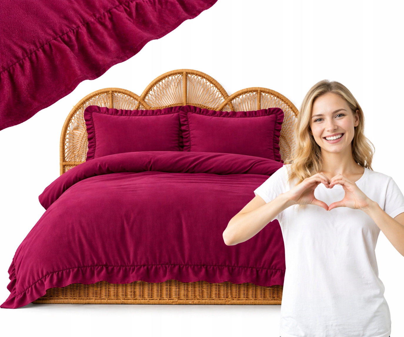 Povlečení s Falbankou 160x200 cm Malinová Premium 2x70x80 Elegantní komplet
