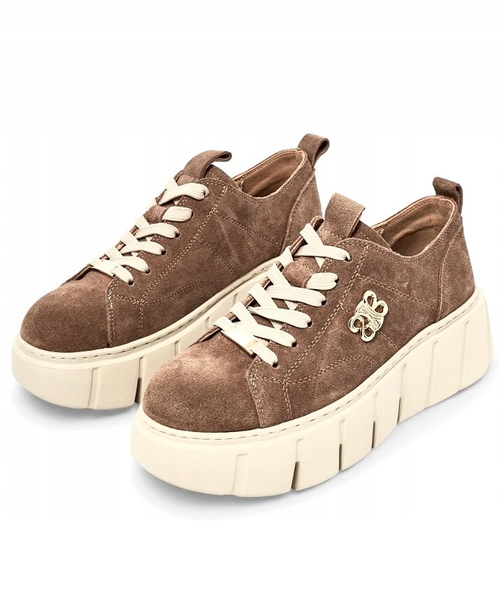 Tenisky Na Platformě Kožené Kůže Tmavě Béžové Boshimao 41 Dárek