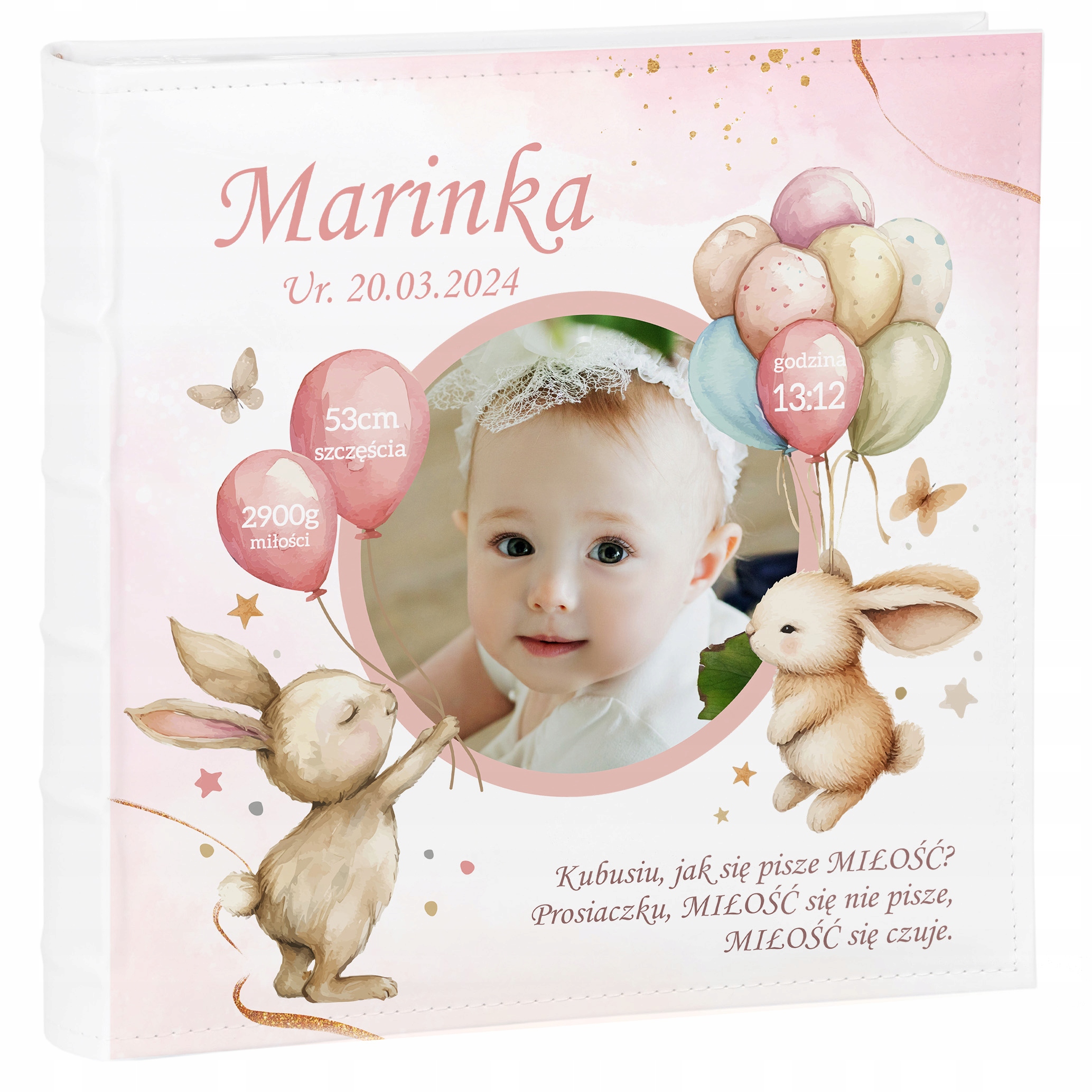 Duży album dziecka na zdjęcia wsuwane 600 zdjęć 10x15 Nadruk Roczek Chrzest