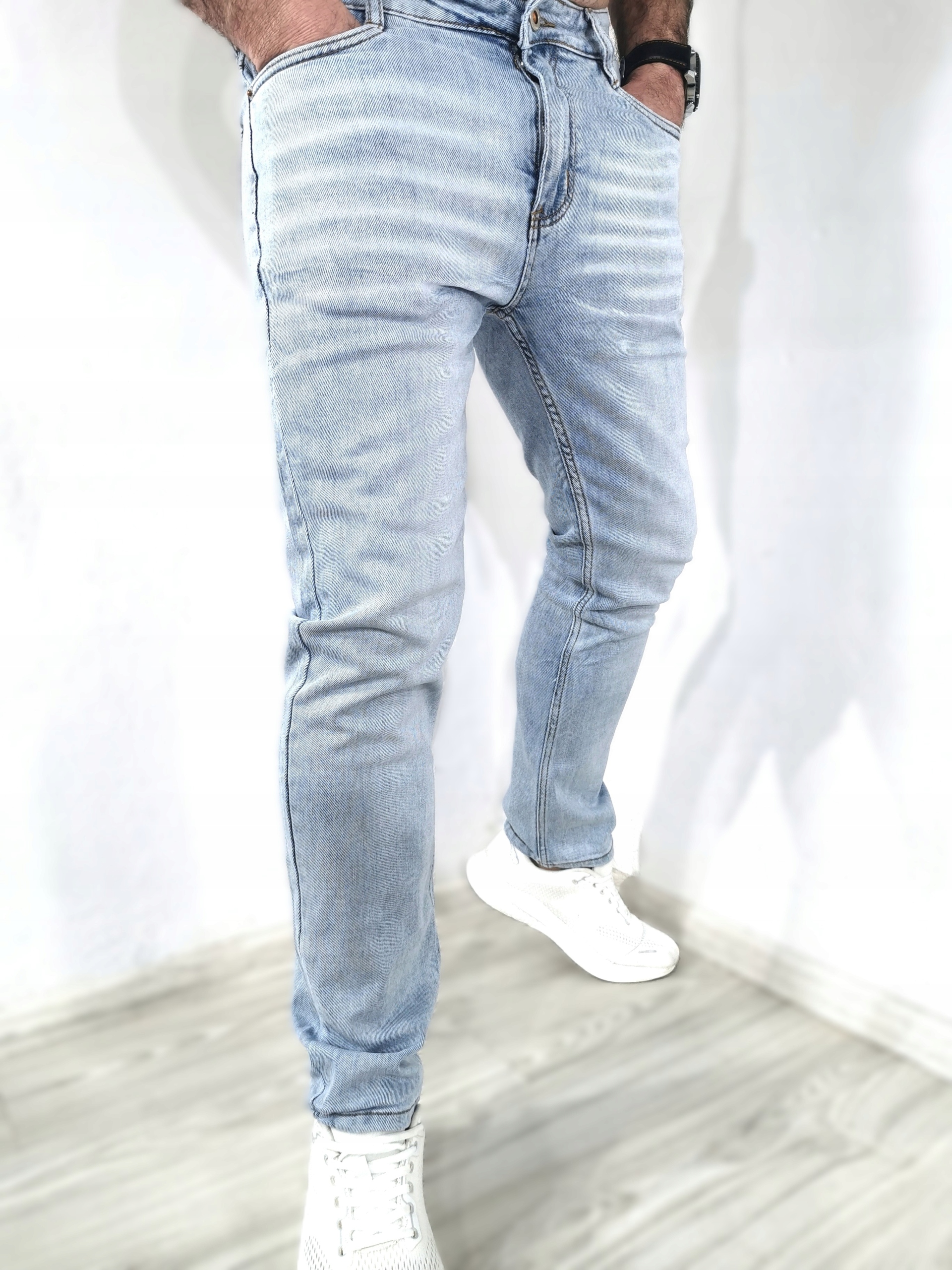 Spodnie męskie jeans jasne wycierane zwężane ErnestoMen Vg 36