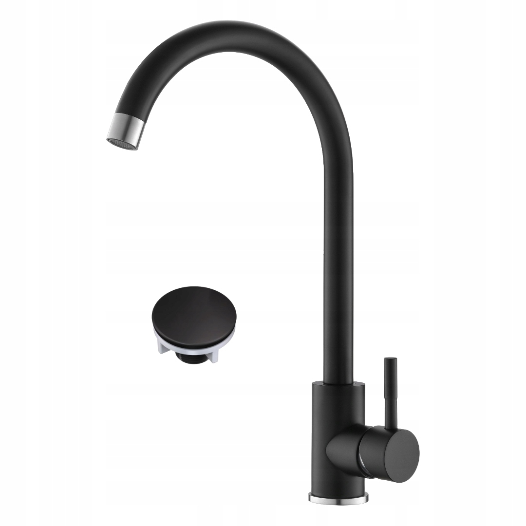 Kuchyňská baterie Černá Otočný kohout s krytkou pro dřez, kompletní