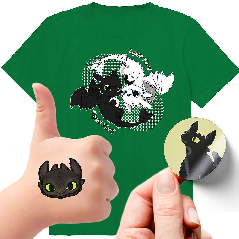 ZESTAW 3W1 KOSZULKA DLA DZIECI TATUAŻE NAKLEJKI JAK WYTRESOWAĆ SMOKA 116