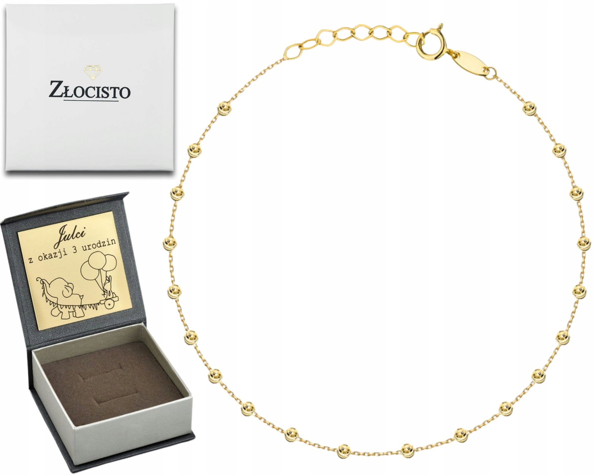 Zlatý Náramek Jemné Diamantové Kuličky 585 Gravírování Dárek