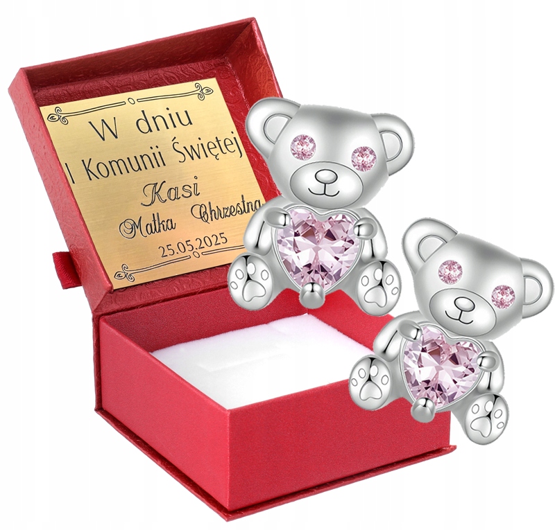 Stříbrné Náušnice Medvídci Gravírování Dárek ke svatému přijímání Móda Trusky