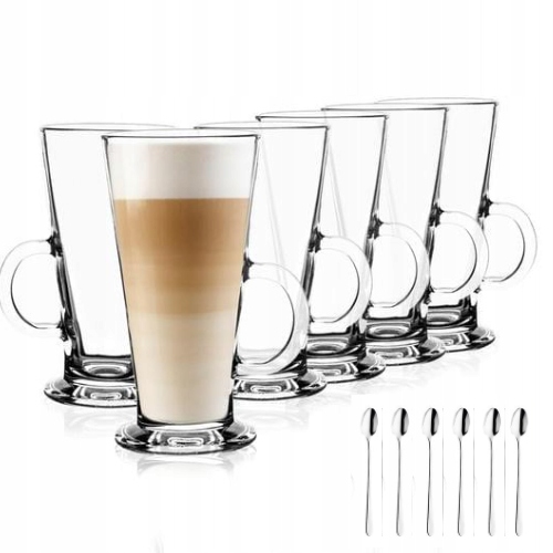 SZKLANKI DO LATTE 6 SZT + ŁYŻECZKI KOMPLET DO KAWY