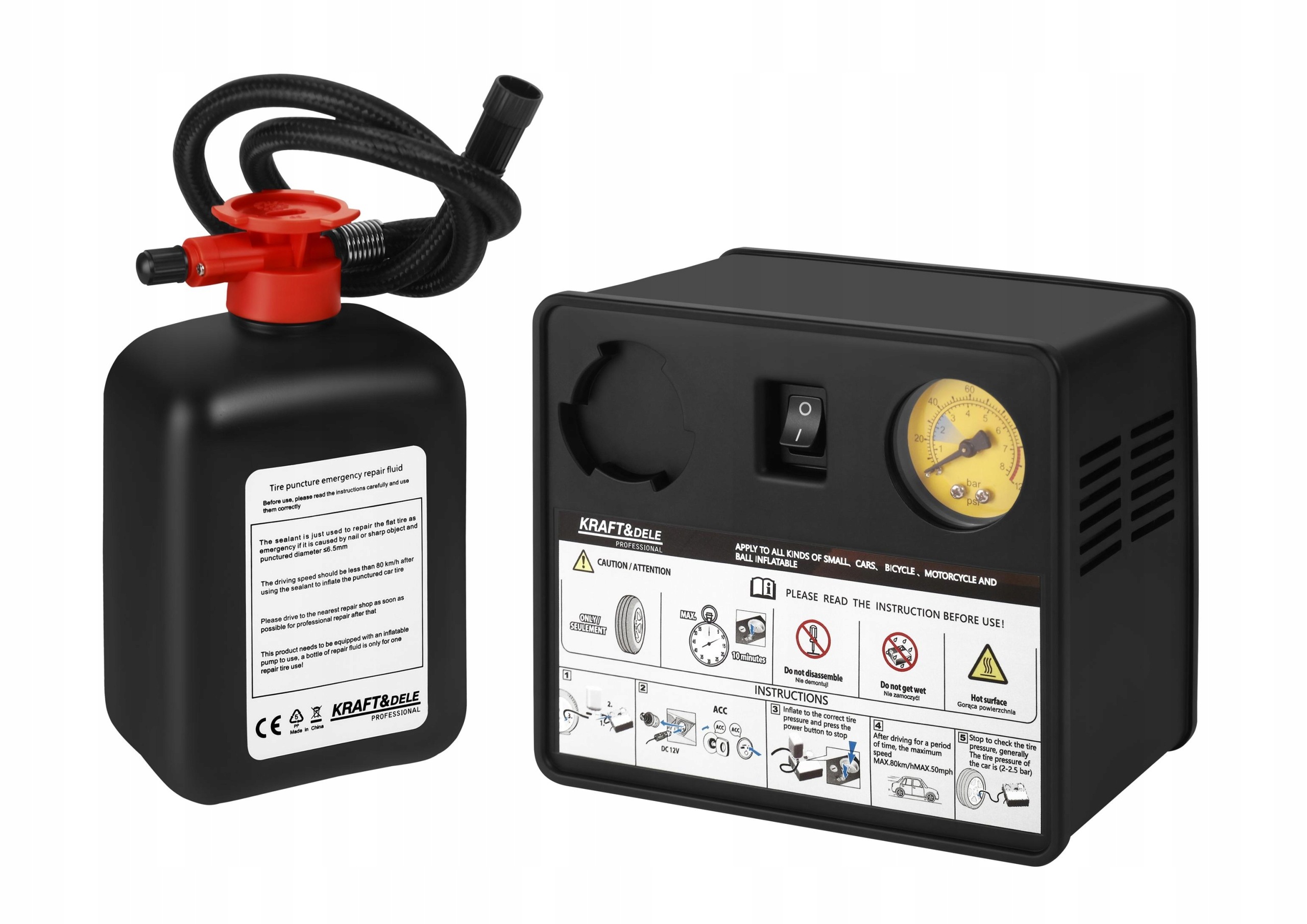 Nouzová opravná sada na pneumatiky – kompresor 120 W KD12703 Kraft&dele