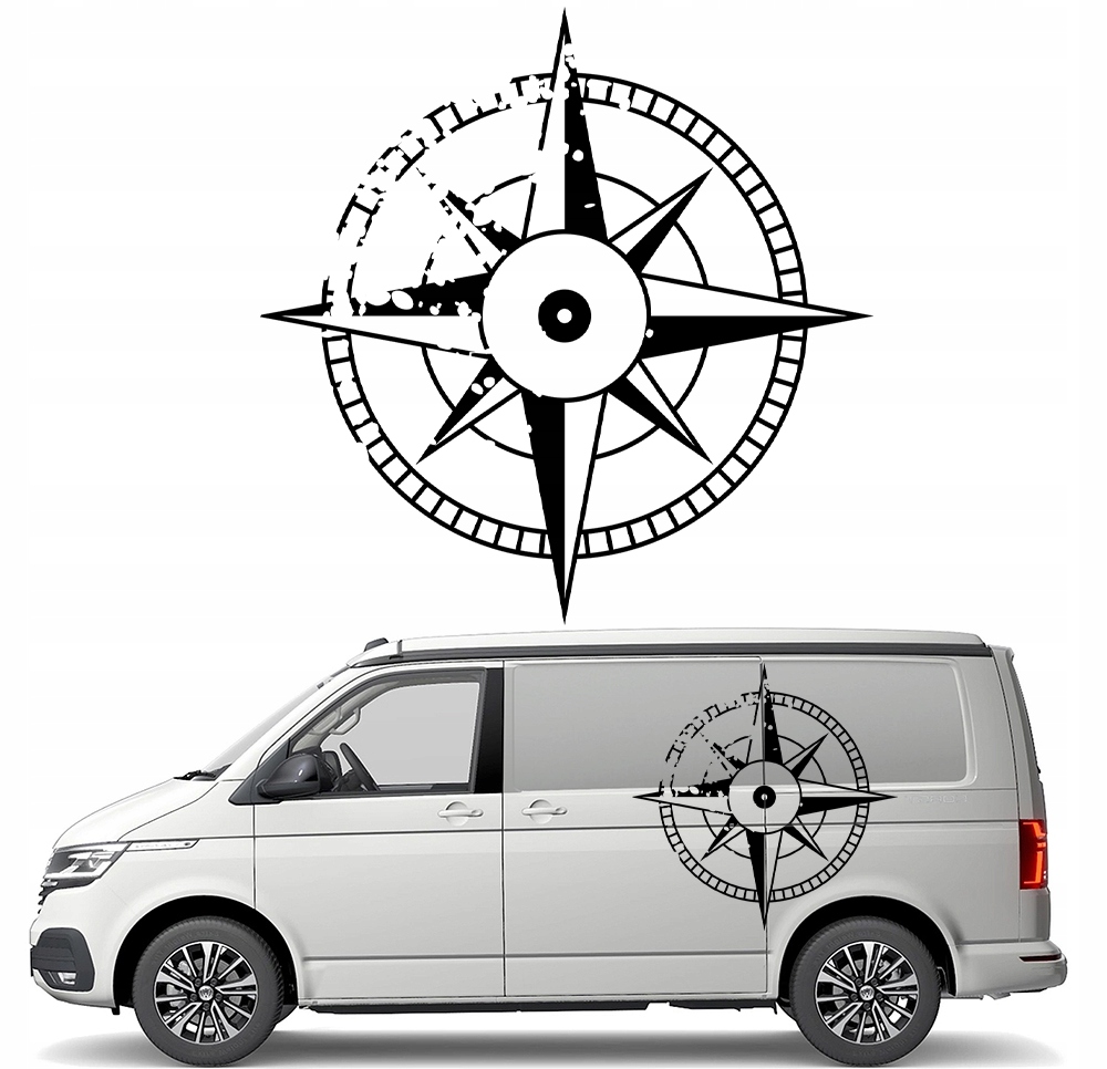 Samolepka Grafika na karavan a karavan Kompas Růže Větrů 89x90