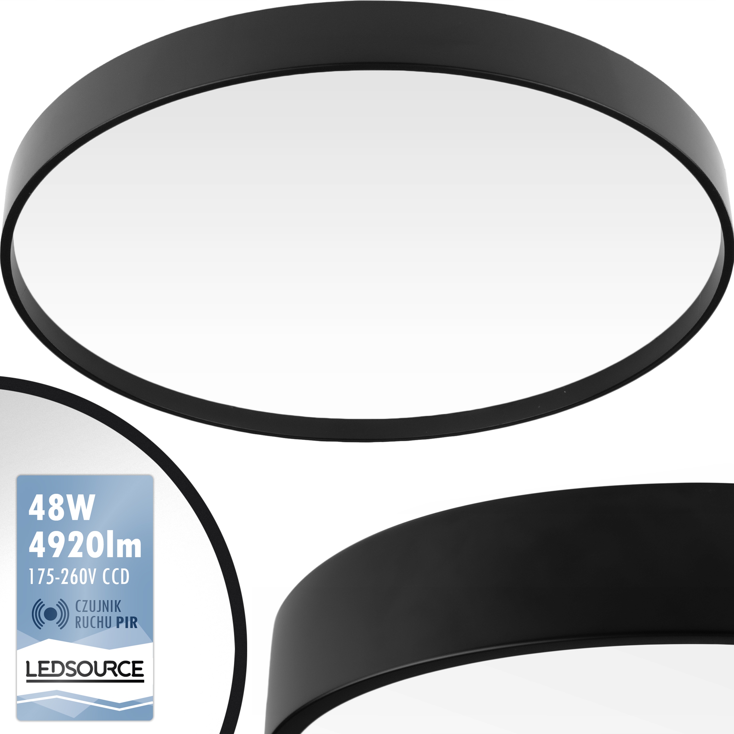 Lampa Sufitowa Led Panel Natynkowy Okrągły Mocny 48W 38CM Duży Czujnik Pir