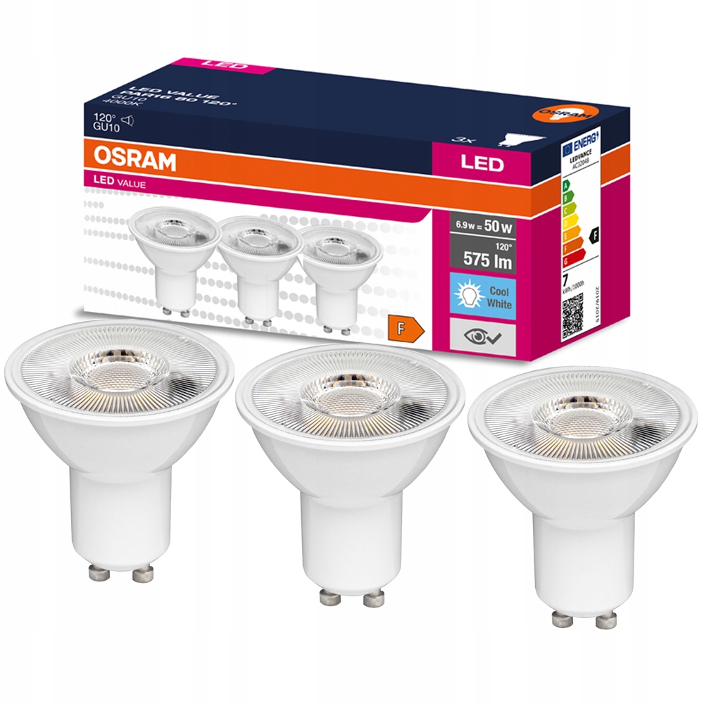 

3x Żarówka Led GU10 6,9W 50W 4000K 120° Osram