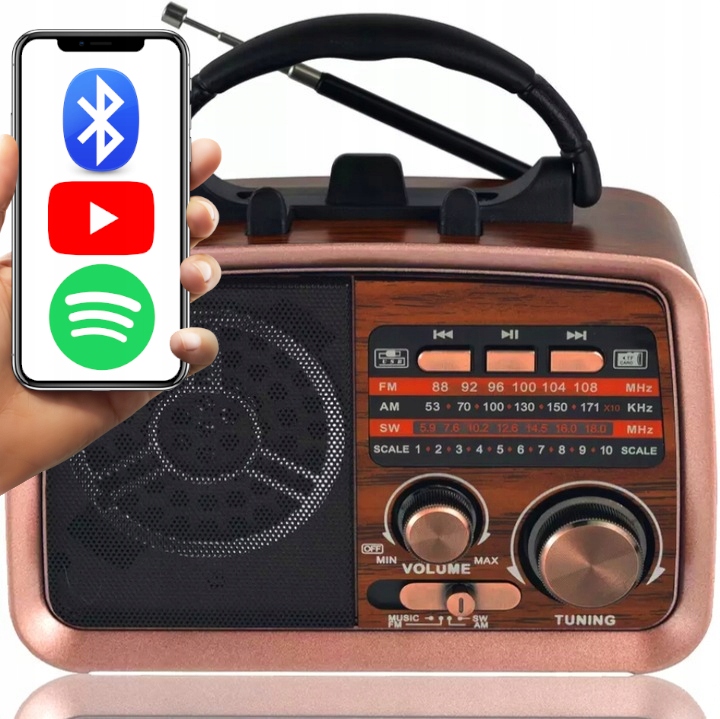 

Radio Kuchenne Przenośne Retro Akumulator Usb Bt