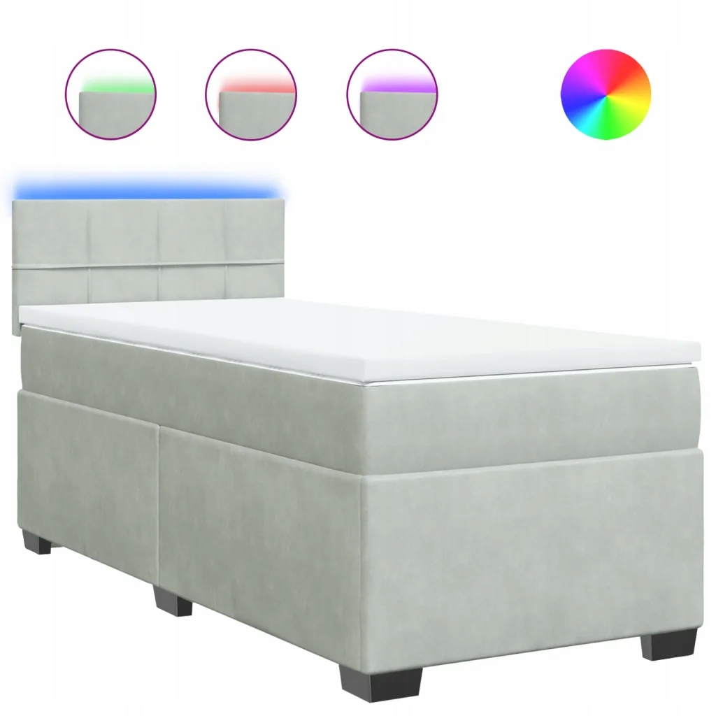 Kontinentální postel s Led světle šedá 200x90x100,5 cm matrace 90x200x20 cm