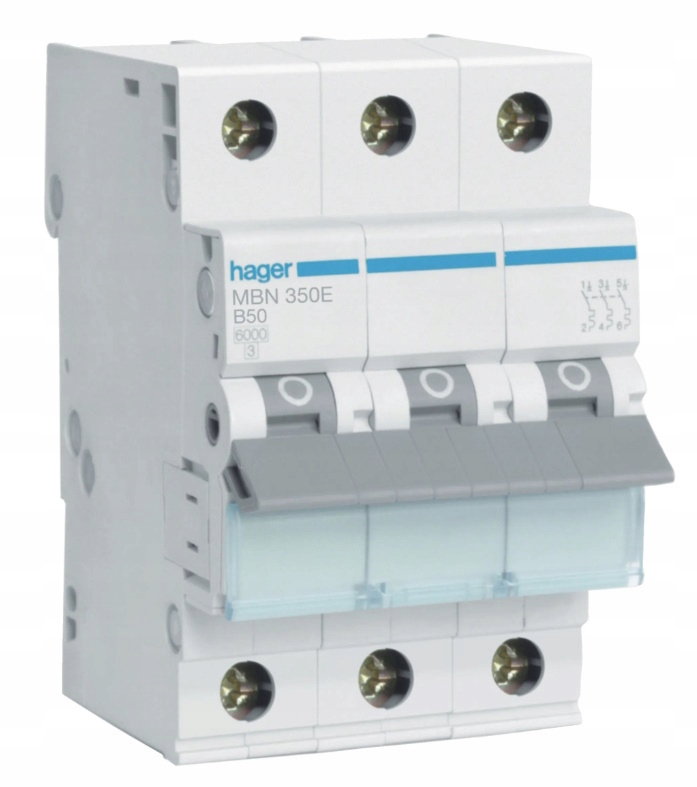 Nadproudový spínač Pojistka 3P B 50A 6kA Typ Ac na lištu Hager