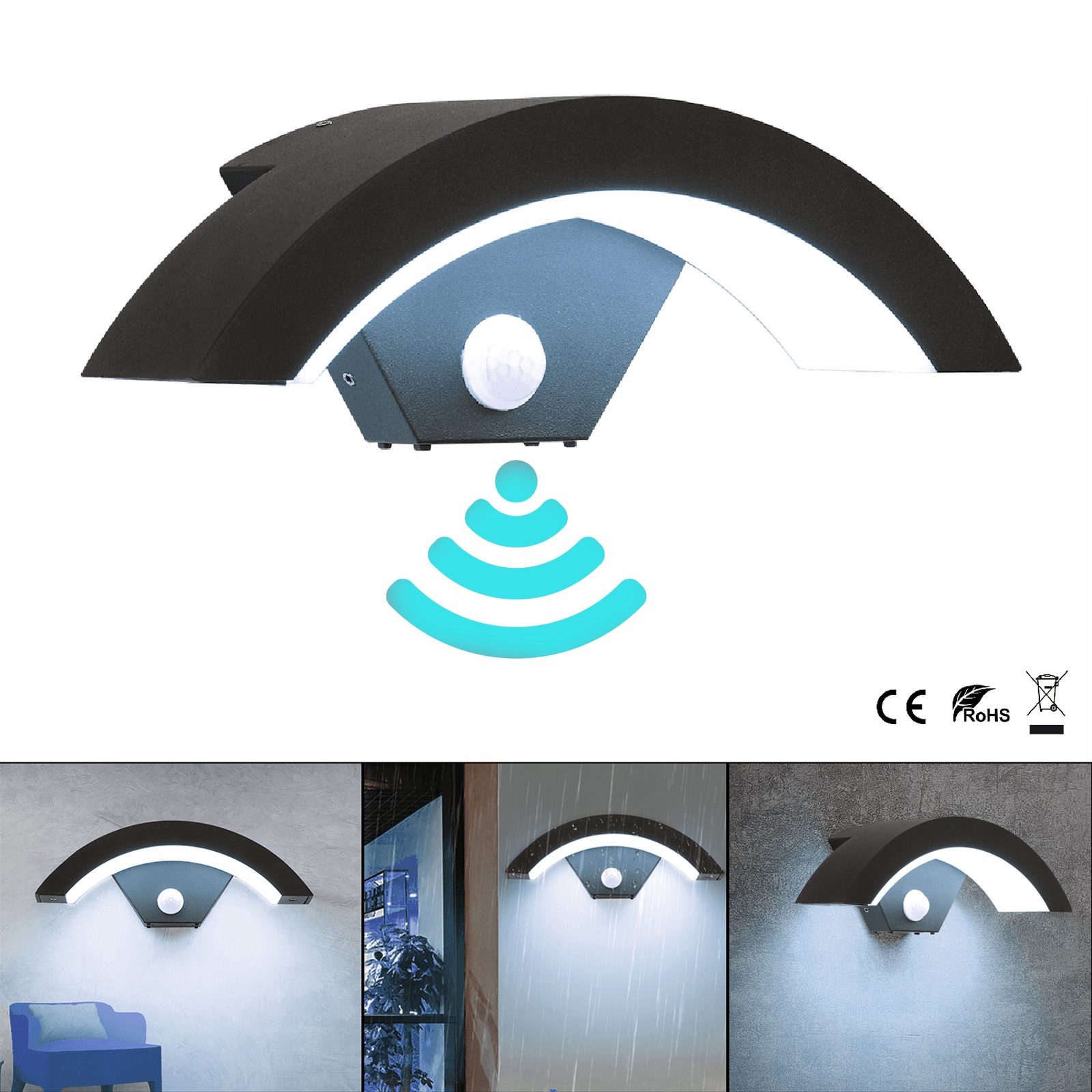 18W Led 6000K Kinkiet zewnętrzny lampa elewacyjna Czujnik Ruchu